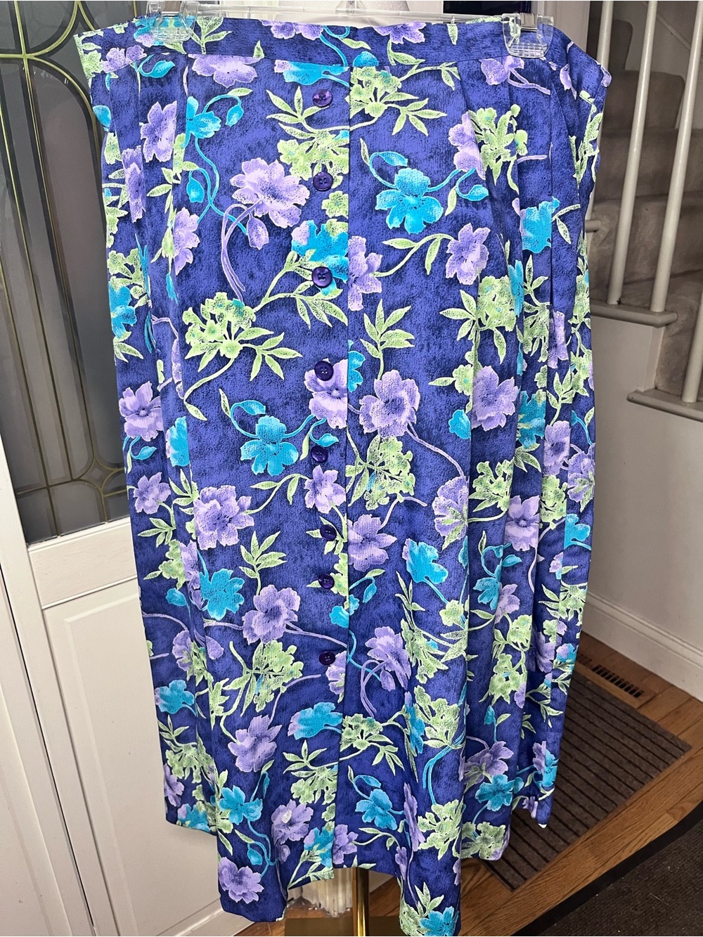 Alfred Dunner NWT 18W Purple Floral Button Front Midi Skirt Plus Size Boho